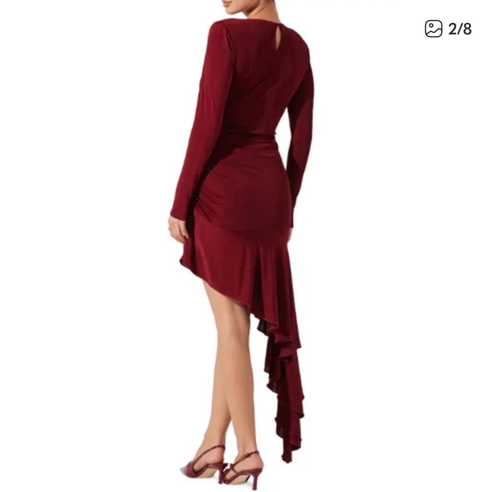 Astr Burgundy Long-Sleeve High-Low Ruffle Dress - Picture 6 of 6